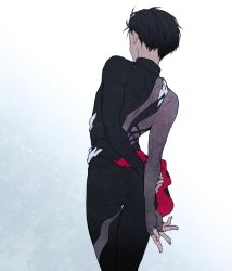 Rule 34 | 1boy, ass, black hair, bodysuit, from behind, hair slicked back, jewelry, katsuki yuuri, kuroemon, male focus, ring, yuri!!! on ice