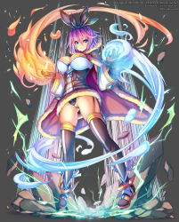 Rule 34 | 1girl, blue eyes, boots, bow, breasts, cape, cleavage, dress, fire, fur trim, gloves, hair bow, high heels, highres, large breasts, leotard, long sleeves, looking at viewer, ooyama kina, pink hair, ragnarok online, short hair, solo, thighhighs, thighs, warlock (ragnarok online), water, wide sleeves, wizard, zettai ryouiki