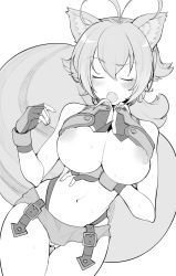 Rule 34 | 1girl, animal ear fluff, animal ears, antenna hair, arm under breasts, blazblue, blush, breasts, breasts out, cameltoe, cowboy shot, closed eyes, fang, fingerless gloves, gloves, greyscale, henyaan (oreizm), highleg, highleg panties, highres, large breasts, legs together, makoto nanaya, monochrome, navel, nipple slip, nipples, open mouth, panties, pussy, revealing clothes, short hair, solo, squirrel ears, squirrel girl, squirrel tail, sweat, tail, thigh gap, underwear