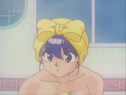 Rule 34 | 1girl, animated, animated gif, bath, breasts, convenient censoring, large breasts, lowres, navel, nipples, nude, open mouth, ranma 1/2, screencap, shampoo (ranma 1/2), smile, solo, towel