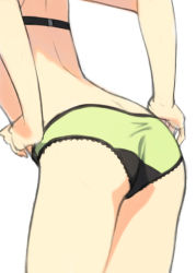 Rule 34 | 1girl, ass, ass focus, bad id, bad pixiv id, bra, close-up, from behind, green panties, hands on own hips, head out of frame, kinta (distortion), lace, lace-trimmed panties, lace trim, leaning forward, original, panties, solo, underwear, underwear only