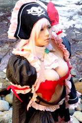 Rule 34 | 1girl, breasts, captain liliana, captain liliana (cosplay), chouzuki maryou, cosplay, hat, highres, large breasts, photo (medium), pink hair, pirate, pirate hat, plump, purple eyes, queen&#039;s blade, queen&#039;s blade rebellion