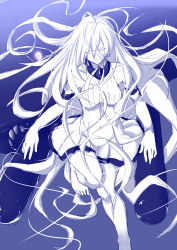 Rule 34 | 10s, 1girl, abyssal ship, barefoot, breasts, character request, collar, dress, female focus, floating hair, gradient background, highres, impossible clothes, impossible dress, kantai collection, long hair, medium breasts, monochrome, niwatazumi, purple background, short dress, sketch, sleeveless, sleeveless dress, solo, submarine princess, underwater, white dress, yellow eyes