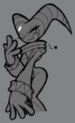 Rule 34 | 1other, arched back, ass, blush, hat, highres, jester cap, maxoke, monochrome, nights (character), nights into dreams, one eye closed, wink
