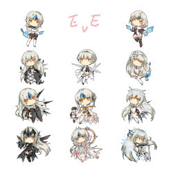 Rule 34 | 6+girls, another code (elsword), bad id, bad pixiv id, black capelet, black dress, black footwear, black leotard, boots, braid, capelet, character name, chibi, code: architecture (elsword), code: battle seraph (elsword), code: electra (elsword), code: empress (elsword), code: esencia (elsword), code: exotic (elsword), code: nemesis (elsword), code: sariel (elsword), code: ultimate (elsword), dress, elsword, eve (elsword), expressionless, forehead jewel, gloves, hair intakes, hairband, holographic monitor, leotard, long hair, miniskirt, multiple girls, multiple persona, ophelia (elsword), raven cronwell, shirt, short hair, side braid, simple background, skirt, thigh boots, thighhighs, vilor, white background, white footwear, white gloves, white hair, white hairband, white leotard, white shirt, white skirt, wings, yellow eyes, zettai ryouiki