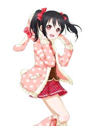 Rule 34 | 10s, 1girl, animal ears, animal hood, black hair, bow, brown shirt, fake animal ears, from side, hair bow, hood, hooded sweater, long hair, love live!, love live! school idol festival, love live! school idol project, miniskirt, necktie, pink necktie, pink ribbon, pink sweater, pleated skirt, polka dot, polka dot sweater, rabbit ears, red bow, red skirt, ribbon, shirt, short necktie, skirt, solo, standing, sweater, transparent background, twintails, yazawa nico
