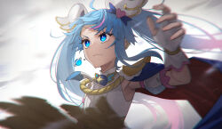Rule 34 | 1girl, absurdres, ahoge, blue cape, blue eyes, blue hair, blurry, blurry foreground, brooch, cape, closed mouth, cure sky, depth of field, detached sleeves, dress, earclip, earrings, epaulettes, fingerless gloves, frown, gloves, gradient hair, highres, hirogaru sky! precure, jewelry, long hair, looking to the side, magical girl, motion blur, multicolored hair, pink hair, precure, puffy detached sleeves, puffy sleeves, red cape, single earring, single epaulette, single sidelock, sipeiren, sleeveless, sleeveless dress, solo, sora harewataru, streaked hair, twintails, two-sided cape, two-sided fabric, two-tone hair, very long hair, white gloves, wind, wing brooch, wing hair ornament