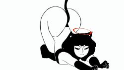 Rule 34 | 1girl, animal ears, animated, animated gif, ass, black hair, breasts, cat ears, cat girl, cat tail, emmpyfour, eyebrows visible through hat, halo, highleg, highleg panties, huge ass, jack-o&#039; challenge, jiggle, ass shake, medium breasts, panties, short hair, solo, spread legs, stretching, tail, underwear