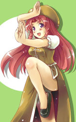 Rule 34 | 1girl, bad id, bad pixiv id, braid, china dress, chinese clothes, dress, female focus, hat, hitoshise, hong meiling, immaterial and missing power, long hair, nise nanatsura, purple eyes, red hair, solo, touhou, twin braids
