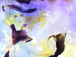 Rule 34 | 1girl, bad id, bad pixiv id, blonde hair, braid, female focus, gradient background, hat, kirisame marisa, natsume (yukihime), skirt, solo, touhou, witch, witch hat