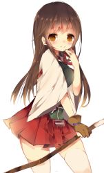 Rule 34 | 10s, 1girl, akagi (kancolle), bad id, bad pixiv id, bow (weapon), brown eyes, brown hair, gloves, japanese clothes, kantai collection, long hair, muneate, simple background, smile, solo, weapon, yume kichi, yumekichi (artist)