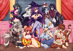 Rule 34 | 6+girls, animal ear fluff, animal ears, areola slip, armband, ass, asymmetrical clothes, asymmetrical docking, asymmetrical pasties, asymmetrical top, asymmetrical underboob, banshee (monster girl encyclopedia), bed, bell, belt, black hair, blue hair, blue skin, blush, boar ears, boar tail, bracelet, breast press, breasts, brown hair, cameltoe, cleavage, cleavage cutout, clothing cutout, collar, colored skin, commentary, corset, covered erect nipples, cow ears, cow girl, cow horns, cow tail, cowbell, dark-skinned female, dark mage (monster girl encyclopedia), dark skin, demon girl, demon tail, denim overalls, dress, eyepatch, female focus, female orc, fire, gluteal fold, green eyes, grey eyes, grey hair, grey skin, happy, harem, hat, headband, high orc (monster girl encyclopedia), hinezumi (monster girl encyclopedia), holstaur (monster girl encyclopedia), horns, huge breasts, jewelry, jiangshi, jiangshi (monster girl encyclopedia), kakuen (monster girl encyclopedia), kunoichi, kunoichi (monster girl encyclopedia), large breasts, licking lips, light areolae, light nipples, loincloth, long hair, looking at viewer, markings, mask, monkey ears, monkey girl, monkey tail, monster girl, monster girl encyclopedia, monster girl encyclopedia ii, mouse ears, mouse girl, mouse tail, multicolored hair, multiple girls, naughty face, navel cutout, necklace, ninja, nipples, no bra, ofuda, ofuda on hat, one-eyed, open mouth, orange eyes, orc, pale skin, panties, partially visible vulva, pasties, pig ears, pig girl, pig tail, pink hair, pointy ears, ponytail, purple hair, red eyes, red hair, revealing clothes, ribbon, ribbon bra, ring, rud-k, scar, scar across eye, scar on face, see-through, short hair, shuriken, shy, sideboob, skull, smile, symmetrical docking, tail, tail ornament, tail ring, talisman, thong, tiara, tongue, tongue out, twintails, two-tone hair, undead, underboob, underboob cutout, underwear, very dark skin, weapon, white hair, white skin, wight (monster girl encyclopedia), witch hat, yellow eyes