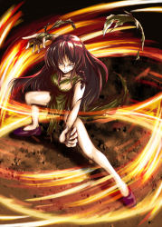 Rule 34 | 1girl, asuima, bad anatomy, bare arms, breasts, dress, female focus, green dress, hong meiling, immaterial and missing power, large breasts, long hair, looking at viewer, looking back, puffy short sleeves, puffy sleeves, red hair, scar, shoes, short sleeves, solo, spread legs, touhou, very long hair