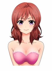 Rule 34 | 10s, 1girl, amane fujiwara, animated, animated gif, bare shoulders, blinking, blush, bouncing breasts, bra, breasts, collarbone, emofuri, head tilt, looking at viewer, love live!, love live! school idol project, nishikino maki, open mouth, pink bra, purple eyes, red hair, short hair, smile, solo, strapless, strapless bra, underwear, upper body, white background
