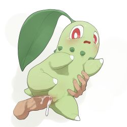 Rule 34 | 1girl, blush, chikorita, creatures (company), cum, cum in pussy, disembodied hand, disembodied penis, erection, furry, furry female, game freak, gen 2 pokemon, hetero, highres, interspecies, leaf, looking down, nintendo, open mouth, penis, pokemon, pokemon (creature), pokephilia, pussy, red eyes, sex, simple background, solo, tears, testicles, uncensored, vaginal, veins, veiny penis, white background, youjo modoki