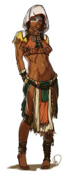 Rule 34 | 1girl, ankle wrap, anklet, artist name, assassin&#039;s creed (series), assassin&#039;s creed iv: black flag, barefoot, brown eyes, brown hair, center opening, dark-skinned female, dark skin, facial tattoo, full body, ganassa, hood, jewelry, low twintails, midriff, navel, necklace, opia apito, simple background, solo, tattoo, tribal, twintails, white background