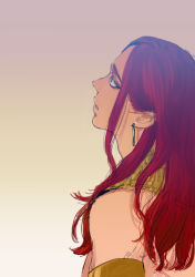 Rule 34 | 1boy, bad id, bad pixiv id, collar, earrings, ennead, eyeliner, from behind, jewelry, long hair, looking away, looking up, ma2, makeup, male focus, open mouth, profile, red eyes, red hair, seth (ennead), simple background, sketch, solo