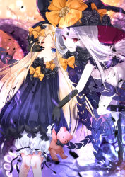 Rule 34 | 2girls, abigail williams (fate), abigail williams (third ascension) (fate), black bow, black dress, black gloves, black hat, black panties, black socks, blonde hair, bloomers, blue eyes, blush, bow, bug, butterfly, commentary request, dress, dual persona, elbow gloves, eye contact, fate/grand order, fate (series), gloves, glowing, hair bow, hand on another&#039;s face, hat, hat bow, highres, holding, holding stuffed toy, insect, iroha (shiki), kneehighs, long hair, long sleeves, looking at another, looking at viewer, multiple girls, orange bow, pale skin, panties, parted bangs, parted lips, polka dot, polka dot bow, red eyes, revealing clothes, sleeves past wrists, socks, stuffed animal, stuffed toy, teddy bear, tentacles, topless, underwear, very long hair, white bloomers, white hair, witch hat