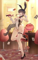 Rule 34 | 1girl, absurdres, alcohol, anal, anal beads, anal object insertion, animal ears, backlighting, bar censor, bare shoulders, black footwear, black hairband, black leotard, blunt bangs, blurry, blush, bokeh, bottle, bow, bowtie, bridal garter, brown hair, card, casino, censored, chair, clitoral stimulation, commission, controller, cross-section, cup, depth of field, detached collar, dildo, double penetration, drink, drinking glass, egg vibrator, fake animal ears, fake tail, female focus, full body, groin, hair ornament, hair tie, hairband, hairclip, hands up, happy, heart, heart-shaped pupils, high heels, highleg, highleg leotard, highres, holding, holding sex toy, holding tray, indoors, leg up, legs, leotard, long hair, long legs, looking at viewer, nail polish, navel, nipple stimulation, nipples, object insertion, one eye closed, open mouth, original, pink nails, playboy bunny, playing card, poker chip, ponytail, pussy, qunqing, rabbit ears, rabbit tail, red bow, red bowtie, red eyes, remote control, remote control vibrator, second-party source, see-through, see-through leotard, sex toy, shoes, sidelocks, skindentation, smile, solo, speech bubble, standing, standing on one leg, stomach, strapless, strapless leotard, symbol-shaped pupils, table, tail, teeth, transparent censoring, tray, vaginal, vaginal object insertion, very long hair, vibrator, vibrator cord, vibrator on nipple, vibrator under clothes, wink, wrist cuffs