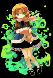 Rule 34 | 1girl, bad id, bad pixiv id, black background, blonde hair, chaba (hortensia), female focus, full body, green eyes, mizuhashi parsee, pointy ears, short hair, solo, standing, touhou