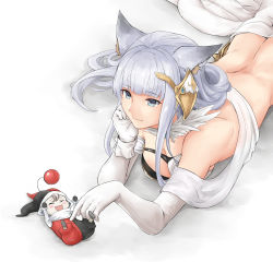 Rule 34 | 10s, 1girl, :d, ^ ^, animal ears, arm support, bare shoulders, blue eyes, blue hair, blush stickers, butt crack, choker, closed eyes, elbow gloves, erune, final fantasy, final fantasy crystal chronicles, final fantasy xiv, gloves, granblue fantasy, hat, head rest, juggler (final fantasy), korwa, laughing, long hair, lying, miqo&#039;te, on stomach, open mouth, poking, puzzle &amp; dragons, size difference, smile, terry (pixiv3274443), tickling, tickling stomach, white gloves