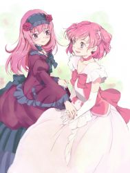 Rule 34 | 00s, 2girls, arm warmers, bad id, bad pixiv id, blush, bow, collarbone, dark cure (yes! precure 5), dark dream, dress, eyelashes, flower, frilled dress, frills, gloves, goth fashion, gothic lolita, holding hands, headband, highres, jewelry, lolita fashion, long hair, long sleeves, magical girl, multiple girls, nail polish, open mouth, pink hair, precure, puffy sleeves, purple eyes, ribbon, rose, rousetsu, short hair, short twintails, smile, twintails, white dress, yes! precure 5, yumehara nozomi