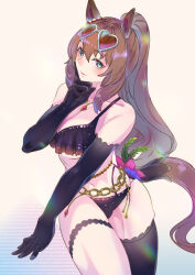 Rule 34 | 1girl, :p, absurdres, adapted costume, animal ears, bikini, black bikini, black gloves, black thighhighs, blue eyes, breasts, brown hair, chain, closed mouth, commentary request, doushi tatsu to dekkai no, ear ornament, elbow gloves, eyewear on head, gloves, gold chain, heart, heart-shaped eyewear, highres, horse ears, horse girl, large breasts, looking at viewer, maruzensky (blasting off summer night) (umamusume), maruzensky (umamusume), official alternate costume, ponytail, single thighhigh, smile, solo, sunglasses, swimsuit, thighhighs, tongue, tongue out, umamusume
