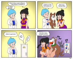 Rule 34 | ahegao, breasts, bulma, chi-chi (dragon ball), dog, doggystyle, dragon ball, dragonball z, female pervert, highres, large breasts, pervert, sex, sex from behind, zoofilia