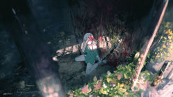 Rule 34 | 1girl, bad id, bad pixiv id, bandaged leg, bandages, bare shoulders, blood, blood on wall, blood splatter, bone, chain, closed mouth, collarbone, cuffs, dungeon, flower, highres, long hair, original, pink flower, plant, red flower, scenery, shackles, sitting, skeleton, splatter, torn, torn clothes, twitter username, wariza, watori re, white hair