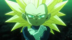 1boy animated aura battle blonde_hair blue_eyes dragon_ball dragon_ball_daima flying galick_gun kicking lightning long_hair no_eyebrows ocean punching robot sound super_saiyan super_saiyan_3 tagme tamagami_number_2 vegeta video water