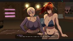 Rule 34 | 2girls, breasts, crossover, dead or alive, english text, highres, huge breasts, isabella valentine, kasumi (doa), looking at viewer, multiple girls, noriheita, ponytail, soul calibur