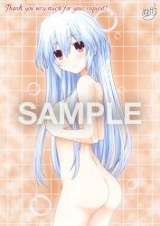 Rule 34 | ass, bathing, blush, bubble, commission, fairy fencer f, long hair, looking at viewer, mekeke55, nude, pink eyes, sample watermark, skeb commission, soap bubbles, steam, tiara (fairy fencer f), watermark, wet, white hair