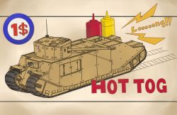 Rule 34 | brown background, english text, highres, ketchup, military, military vehicle, motor vehicle, mustard, original, poster (medium), smith.s, tagme, tank, tog ii, vehicle focus
