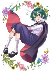 Rule 34 | 1girl, antennae, cape, dress shirt, female focus, flower, green eyes, green hair, mary janes, matching hair/eyes, own hands clasped, own hands together, pants, shirt, shoes, socks, solo, sora-bozu, touhou, v arms, white socks, wriggle nightbug
