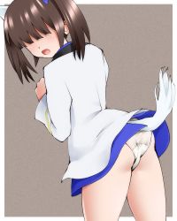 Rule 34 | 1girl, animal ears, ass, blunt bangs, brave witches, brown hair, commentary request, cropped legs, dr rex, ears visible through hair, georgette lemare, open mouth, panties, short hair, solo, tail, underwear, white panties, world witches series