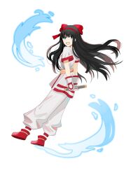 Rule 34 | 1girl, absurdres, ainu clothes, arms behind back, ass, black hair, blue eyes, breasts, fingerless gloves, gloves, hair ribbon, highres, legs, long hair, looking back, medium breasts, nakoruru, open mouth, pants, parted lips, ribbon, samurai spirits, sideboob, smile, snk, solo, the king of fighters, thighs, weapon