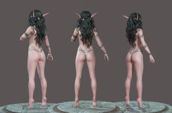 Rule 34 | 1girl, 3d, ass, ass 3d, character sheet, dark skin, elf, facial mark, female focus, full body, george panfilov, green hair, long hair, multiple views, night elf (warcraft), nude, on point, pointy ears, tyrande whisperwind, warcraft, world of warcraft