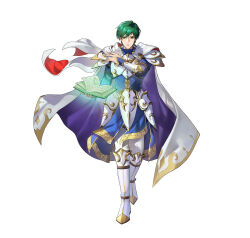 Rule 34 | 1boy, armor, blue cape, book, cape, ced (ascendant) (fire emblem), ced (fire emblem), fire emblem, fire emblem: genealogy of the holy war, fire emblem: thracia 776, fire emblem heroes, full body, green eyes, green hair, holding, holding book, looking at viewer, male focus, matching hair/eyes, nintendo, official art, short hair, shoulder armor, solo, white background, white cape