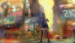 Rule 34 | 1girl, absurdres, akira howard (female), ass, astral chain, brown eyes, brown hair, city, costume, full body, hat, highres, jacket, people, police, police uniform, short hair, shutwig, solo, thighhighs, uniform, wide shot