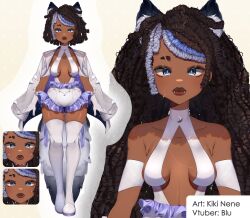 Rule 34 | 1girl, animal ears, armband, artist name, black hair, blue eyes, blue hair, boots, breasts, character sheet, commentary, commission, crescent, crying, dreadlocks, english commentary, eyebrow cut, facial scar, fangs, fox ears, fox girl, fox tail, frilled leotard, frills, full body, gloves, grey hair, halterneck, highres, impossible clothes, impossible leotard, indie virtual youtuber, jacket, jacket on shoulders, kiki nene, leotard, long hair, medium breasts, medium hair, multicolored hair, original, scar, scar on cheek, scar on face, sweat, tail, tears, thick thighs, thigh boots, thighs, two-sided fabric, two-sided jacket, very long hair, white gloves, white jacket, wide hips