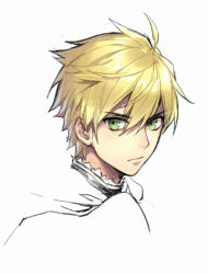 Rule 34 | 1boy, ahoge, arthur pendragon (fate), blonde hair, closed mouth, fate/prototype, fate (series), green eyes, hair between eyes, kangetsu (fhalei), looking at viewer, male focus, portrait, simple background, solo, white background
