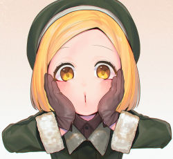 Rule 34 | 1girl, beret, blonde hair, commentary request, fate/grand order, fate (series), gloves, hat, long sleeves, looking at viewer, paul bunyan (fate), short hair, sokuse kienta, solo, yellow eyes