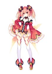 Rule 34 | 1girl, absurdres, alyn (fairy fencer f), bare shoulders, choker, detached sleeves, fairy fencer f, frilled skirt, frills, highres, lolita fashion, long sleeves, miniskirt, official art, red eyes, red hair, red skirt, skirt, smile, solo, thighhighs, tsunako, twintails, white thighhighs