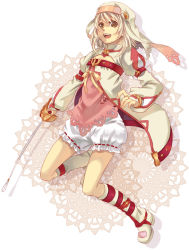 Rule 34 | 00s, 1girl, alice (tales), bloomers, boots, full body, hat, knee boots, miho (mi), rapier, short hair, smile, solo, sword, tales of (series), tales of symphonia, tales of symphonia: dawn of the new world, underwear, weapon, white background, white bloomers, white hair, yellow eyes