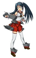 Rule 34 | 1girl, adapted turret, anchor, aqua eyes, blue hair, blush stickers, bow, bullpup, dark blue hair, detached sleeves, full body, gun, hair bow, highres, holding, holding gun, holding weapon, isuzu (kancolle), kantai collection, kuuro kuro, loafers, long hair, looking at viewer, navel, neckerchief, official art, open mouth, red bow, red skirt, rigging, sailor collar, sailor shirt, searchlight, shide, shirt, shoes, skirt, solo, thighhighs, torpedo tubes, transparent background, twintails, weapon, white bow, white thighhighs, zettai ryouiki