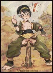 1girl avatar:_the_last_airbender avatar_legends bad_tag barefoot full_body green_eyes hot japanese_clothes princessofpower solo toes toph_bei_fong