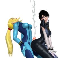 Rule 34 | 10s, 2girls, 3d, arched back, ass, bayonetta, bayonetta (series), bayonetta 2, bent over, black bodysuit, black hair, blonde hair, blue bodysuit, blue eyes, bodysuit, breasts, buttjob, buttjob over clothes, central-tides, closed eyes, cum, cum explosion, earrings, ejaculation, elbow gloves, erection, futa with female, futanari, glasses, gloves, hands on own thighs, head back, highres, jewelry, large breasts, large penis, long hair, looking back, metroid, mole, mole under mouth, multiple girls, naughty face, nintendo, open mouth, orgasm, penis, penis out, platinum games, ponytail, samus aran, simple background, skin tight, smile, standing, super smash bros., uncensored, very long hair, white background, white gloves, xnalara, xps, zero suit