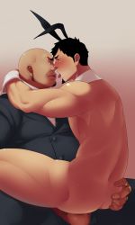 Rule 34 | 2boys, abs, absurdres, anal, animal ears, ass, blush, business suit, drooling, formal, highres, kiss, male focus, male penetrated, multiple boys, muscular, naughty face, necktie, pectorals, penis, rabbit ears, saliva, size difference, smith (ardp13), suit, tagme, testicles, yaoi