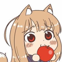Rule 34 | 1girl, animal ears, apple, artist request, blush, brown hair, holo, lowres, red eyes, spice and wolf, tail, wolf ears, wolf tail