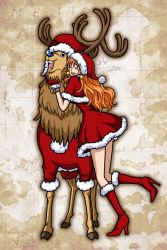 Rule 34 | boots, high heel boots, high heels, nami (one piece), one piece, red footwear, reindeer, santa costume, smile, tail, tony tony chopper